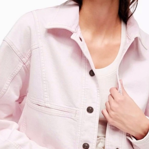 FREE PEOPLE — STAR CROSSED BOXY DENIM JACKET, LIGHT PINK SORBET, SIZE US XS - Picture 3 of 12
